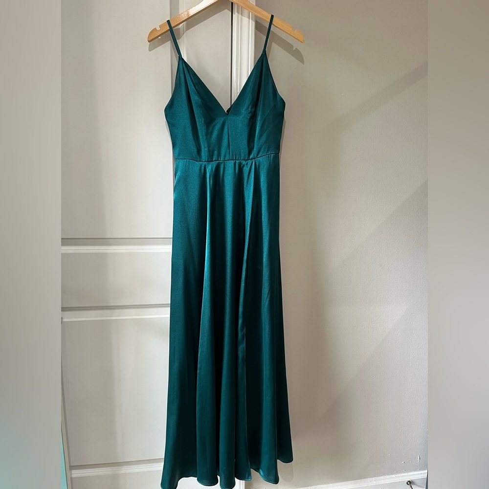 GALINA SIGNATURE charmeuse deep v-neck bridesmaid dress - color gem - size 2